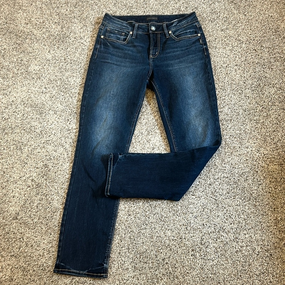 Silver Dark Straight Leg Mid Rise Jean 31